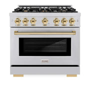 ZLINE 36" Select Gas Range Convection Gas Oven Stainless Steel Gold HGRZ-36-G