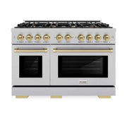 ZLINE 48" Select Dual Fuel Range Gas Cooktop Electric Convection Oven DuraSnow® Stainless Steel Champagne Bronze HDRSZ-48-CB