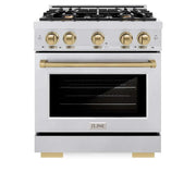 ZLINE 30" Select Dual Fuel Range Gas Cooktop Electric Convection Oven DuraSnow® Stainless Steel Champagne Bronze HDRSZ-30-CB