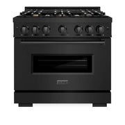 ZLINE 36" Dual Fuel Range, Gas Cooktop, Electric Convection Oven Black Stainless Steel Brass Burners, CDRB-BR-36