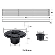Brushed gold Linear shower drain stainless steel material 35.4 inch with grid cover with hair strainer and adjustment feet