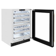 ZLINE 24" Touchstone Dual Zone 44 Bottle Wine Cooler Black Stainless Steel Glass Door Polished Gold Handle  RWDOZ-BS-24-G