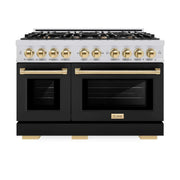 ZLINE 48" Select Dual Fuel Range Gas Cooktop Electric Convection Oven Stainless Steel Black Matte Doors Gold HDRZ-BLM-48-G