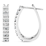 10K White Gold 1.0 Cttw Alternating  Diamond "U" Hoop Earrings (I-J Color, I2-I3 Clarity)