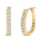 10K White Gold 1.0 Cttw Alternating  Diamond "U" Hoop Earrings (I-J Color, I2-I3 Clarity)