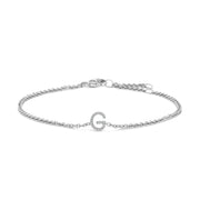 10K White Gold Diamond Accent "A" Initial Charm and Link Bracelet