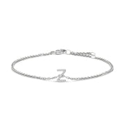 10K White Gold Diamond Accent "A" Initial Charm and Link Bracelet