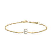 10K White Gold Diamond Accent "A" Initial Charm and Link Bracelet