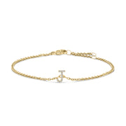 10K White Gold Diamond Accent "A" Initial Charm and Link Bracelet