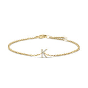 10K White Gold Diamond Accent "A" Initial Charm and Link Bracelet