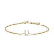 10K White Gold Diamond Accent "A" Initial Charm and Link Bracelet