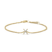 10K White Gold Diamond Accent "A" Initial Charm and Link Bracelet
