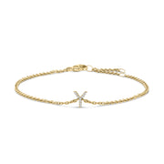 10K White Gold Diamond Accent "A" Initial Charm and Link Bracelet