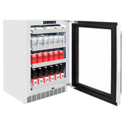 ZLINE 24" Touchstone 151 Can Beverage Fridge White Matte Glass Door Champagne Bronze Handle RBSOZ-WM-24-CB