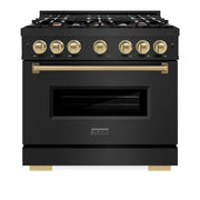 ZLINE 36" Dual Fuel Range, Gas Cooktop, Electric Convection Oven Black Stainless Steel, Champagne Bronze CDRBZ-36-CB