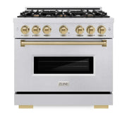 ZLINE 36" Classic Gas Range, Convection Gas Oven DuraSnow® Stainless Steel, Champagne Bronze CGRSZ-36-CB