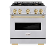 ZLINE 30" Dual Fuel Range, Gas Cooktop, Electric Convection Oven Stainless Steel, Gold CDRZ-30-G