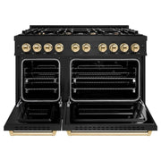 ZLINE 48" Dual Fuel Range, Gas Cooktop, Electric Convection Oven Black Stainless Steel, Gold CDRBZ-48-G