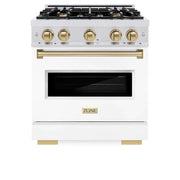 ZLINE 30"Classic Gas Range, Convection Gas Oven, DuraSnow® Stainless Steel, White Matte Door Champagne Bronze CGRSZ-WM-30-CB