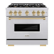 ZLINE 36" Classic Gas Range, Convection Gas Oven Stainless Steel, Gold CGRZ-36-G