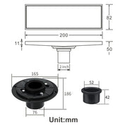 8 Inch Shower Linear Matte black Drain Rectangular Floor Drain with Accessories Square Hole Pattern Cover Grate Removable Matte Black Brass