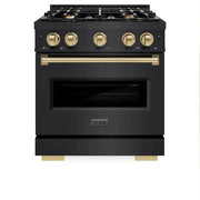 ZLINE 30" Dual Fuel Range, Gas Cooktop, Electric Convection Oven Black Stainless Steel, Champagne Bronze CDRBZ-30-CB