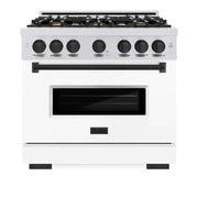 ZLINE 36"Classic Gas Range, Convection Gas Oven, DuraSnow® Stainless Steel, White Matte Door Matte Black CGRSZ-WM-36-MB