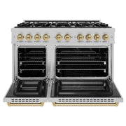 ZLINE 48" Select Dual Fuel Range Gas Cooktop Electric Convection Oven DuraSnow® Stainless Steel Champagne Bronze HDRSZ-48-CB