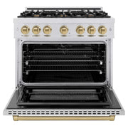 ZLINE 36" Select Dual Fuel Range Gas Cooktop Electric Convection Oven DuraSnow® Stainless Steel Champagne Bronze HDRSZ-36-CB