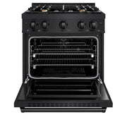 ZLINE 30" Dual Fuel Range, Gas Cooktop, Electric Convection Oven Black Stainless Steel Brass Burners, CDRB-BR-30