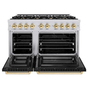 ZLINE 48" Select Dual Fuel Range Gas Cooktop Electric Convection Oven Stainless Steel Black Matte Doors Gold HDRZ-BLM-48-G
