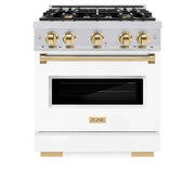 ZLINE 30"Classic Gas Range, Convection Gas Oven, DuraSnow® Stainless Steel, White Matte Door Polished Gold CGRSZ-WM-30-G