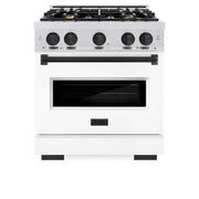 ZLINE 30"Classic Gas Range, Convection Gas Oven, DuraSnow® Stainless Steel, White Matte Door Matte Black CGRSZ-WM-30-MB