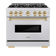 ZLINE 36" Classic Gas Range, Convection Gas Oven DuraSnow® Stainless Steel, Gold CGRSZ-36-G