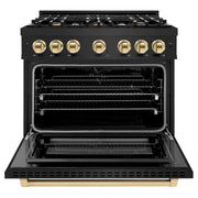 ZLINE 36" Select Dual Fuel Range Gas Cooktop Electric Convection Oven Black Stainless Steel Gold HDRBZ-36-G