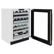 ZLINE 24" Touchstone Dual Zone 44 Bottle Wine Cooler Black Matte Glass Door Champagne Bronze Handle RWDOZ-BLM-24-CB