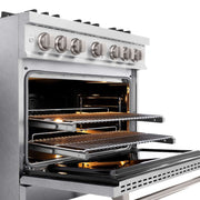 ZLINE 36" Dual Fuel Range, Gas Cooktop, Electric Convection Oven DuraSnow® Stainless Steel, Brass Burners CDRS-BR-36