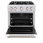 ZLINE 30" Dual Fuel Range, Gas Cooktop, Electric Convection Oven DuraSnow® Stainless Steel, White Matte Door CDRS-WM-30
