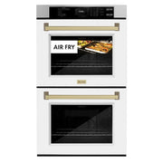 ZLINE 30"Professional True Convection Double Wall Oven, Air Fry, Self Clean, White Matte, Champagne Bronze WADZ-WM-30-CB