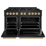 ZLINE 48" Dual Fuel Range, Gas Cooktop, Electric Convection Oven Black Stainless Steel, Champagne Bronze CDRBZ-48-CB