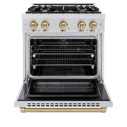 ZLINE 30" Select Gas Range Convection Gas Oven DuraSnow® Stainless Steel Champagne Bronze HGRSZ-30-CB