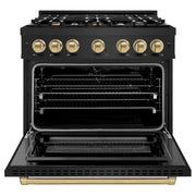ZLINE 36" Select Gas Range Convection Gas Oven Black Stainless Steel Champagne Bronze HGRBZ-36-CB
