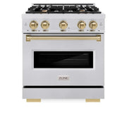 ZLINE 30" Dual Fuel Range, Gas Cooktop, Electric Convection Oven DuraSnow® Stainless Steel, Champagne Bronze CDRSZ-30-CB
