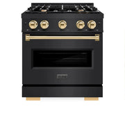 ZLINE 30" Classic Gas Range, Convection Gas Oven Black Stainless Steel, Gold CGRBZ-30-G