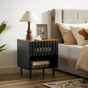 Set of 2 Mid Century Modern Nightstand with Grille Striped Doors,