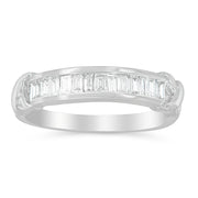 .925 Sterling Silver 1/2 Cttw Baguette Cut Diamond Channel Set X-Station Wedding Ring (H-I Color, I1-I2 Clarity) - Size 6-1/2