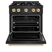 ZLINE 30" Dual Fuel Range, Gas Cooktop, Electric Convection Oven Black Stainless Steel, Gold CDRBZ-30-G