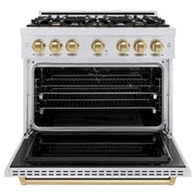 ZLINE 36" Classic Gas Range, Convection Gas Oven DuraSnow® Stainless Steel, Champagne Bronze CGRSZ-36-CB