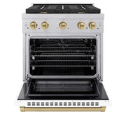 ZLINE 30"Gas Range, Convection Gas Oven, DuraSnow® White Matte, Champagne Bronze SGRSZ-WM-30-CB