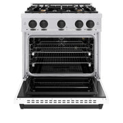 ZLINE 30"Classic Gas Range, Convection Gas Oven, DuraSnow® Stainless Steel, White Matte Door Matte Black CGRSZ-WM-30-MB